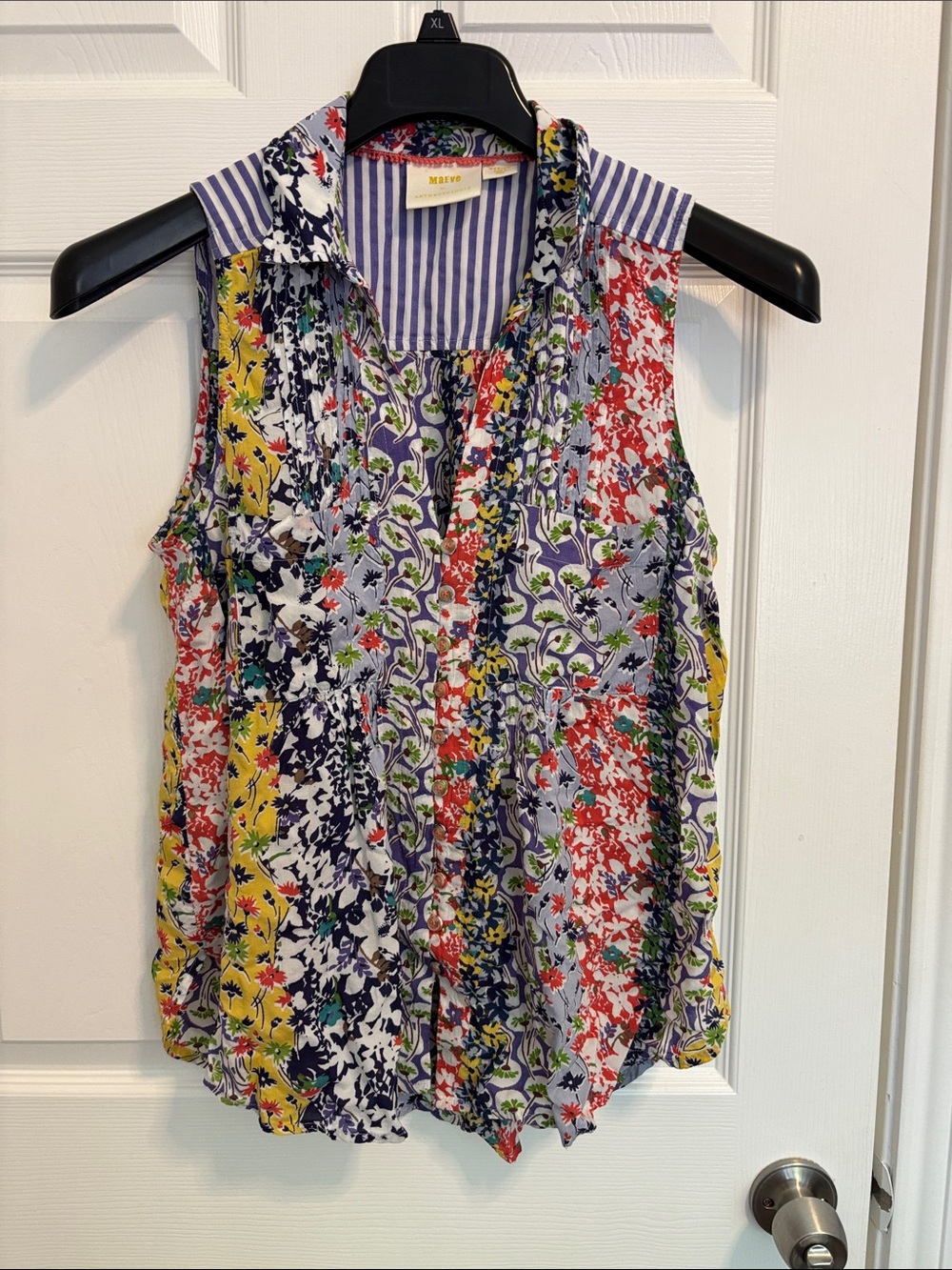Maeve Sleeveless Mixed-Print Floral Blouse in Multi